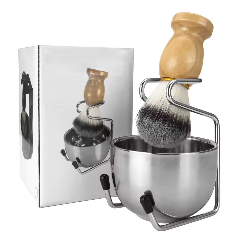 Kit de Barbear Clássico com Pincel e Taça em Aço Inoxidável